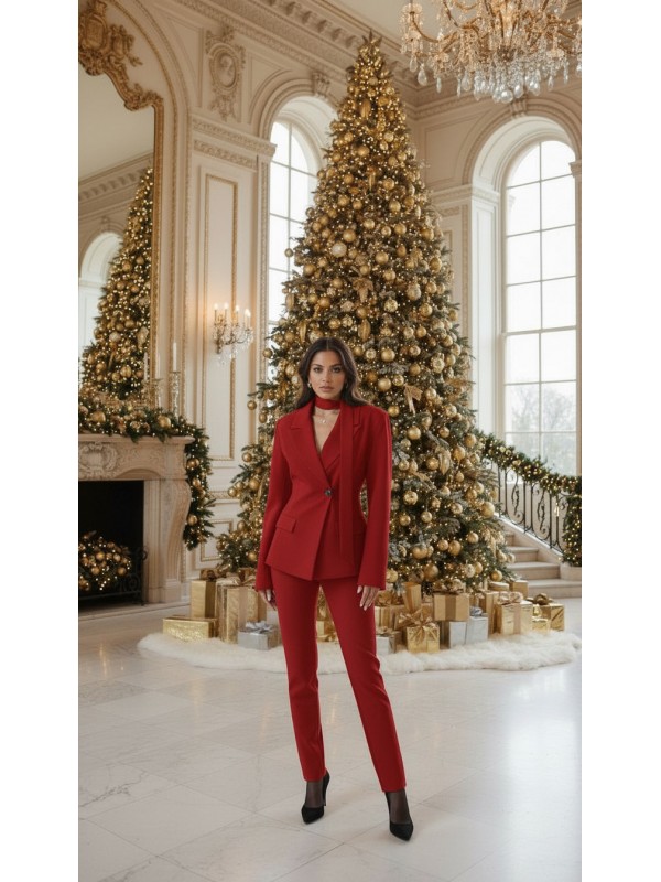 Kırmızı Siyah Şal Detaylı Blazer 